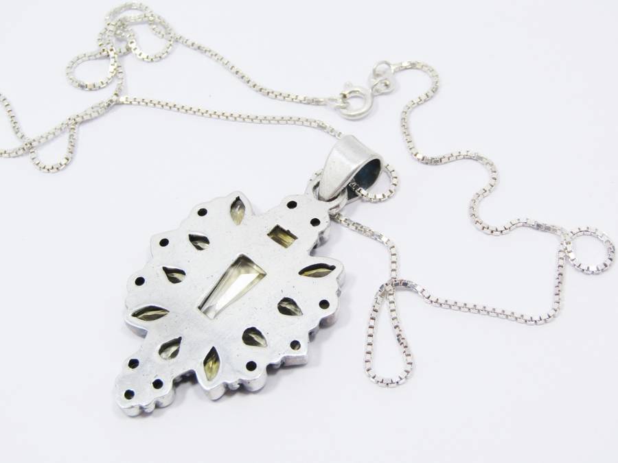 A Stunning Huge Citrine Gemstone Pendant on Chain in Sterling Silver.
