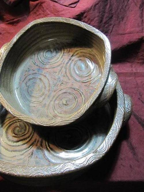 Pair of Large Stunning Pottery Serving Bowls