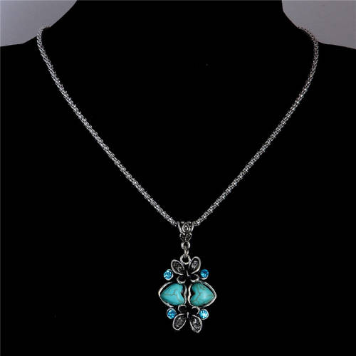 TURQUISE UNIQUE DESIGN DOUBLE HEART BUTTERFLY WITH CHAIN