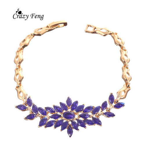 18 KT GOLD PLATED BLUE  BIJOUX CRYSTAL BRACELET 190 MM LONG