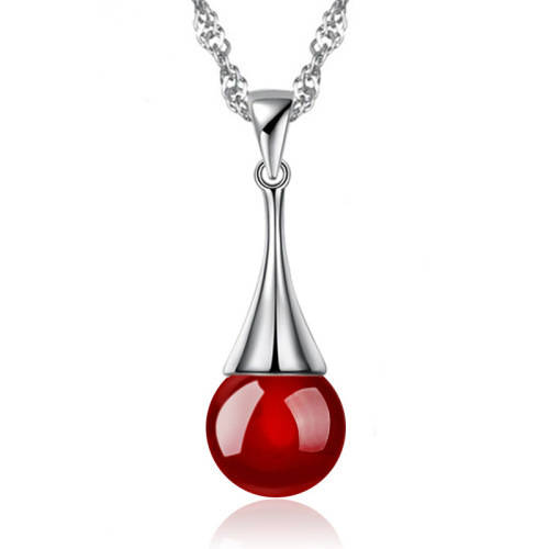 SHAMBALA CRYSTAL RED AGATE IMITATION PEARL PENDANT NECKLACE
