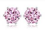 ONE PAIR PINK 6MM STERLING SILVER CRYSTAL STUD EAR RINGS