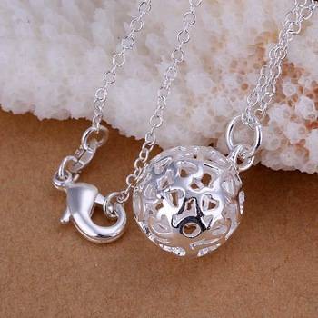 925 SILVER PLATED HOLLOW BALL NECKLACE AND CHAIN 18 CM LONG