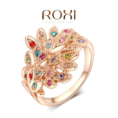 ROXY PEACOCK GOLD PLATED AUSTRALIAN CRYSTAL RING  SIZE 8