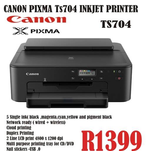 Canon PIXMA TS704 A4 Wi-Fi Inkjet Printer w/Disc Printing