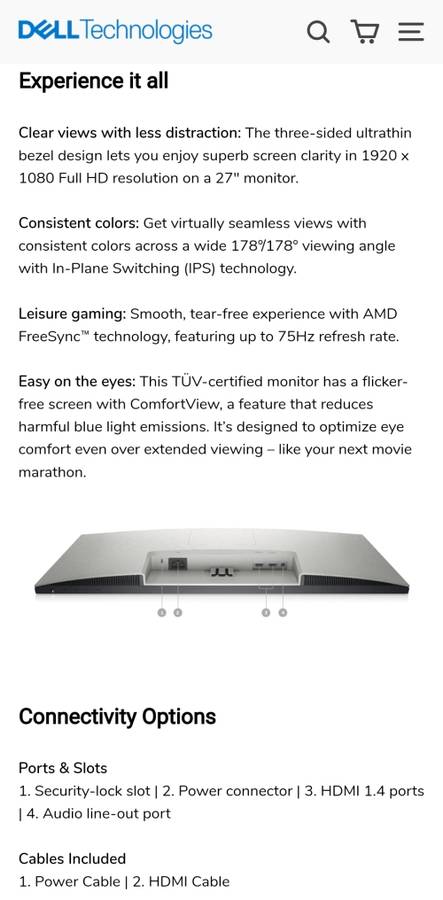 Dell 27 inc screen