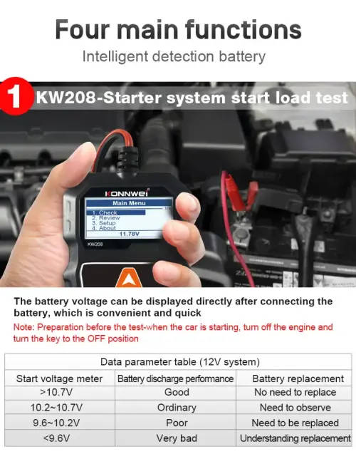 Konnwei KW208 12V Battery CCA Load & Alternator Tester