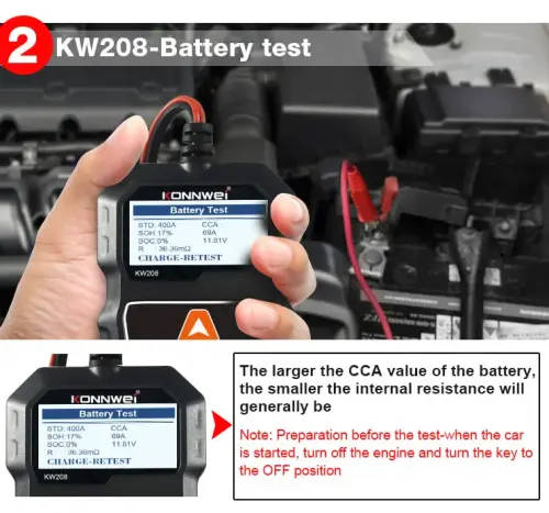 Konnwei KW208 12V Battery CCA Load & Alternator Tester
