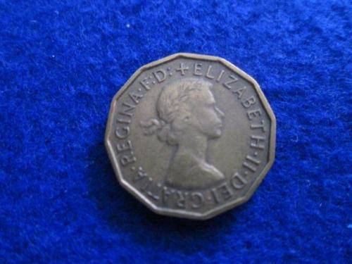 1957 UK 3 Pence. Circulated.