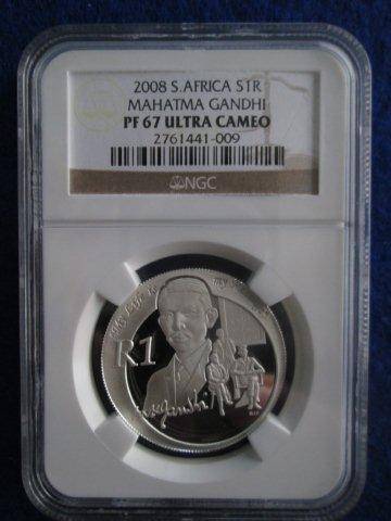 2008 - MAHATMA GHANDI SILVER R1 PROTEA PF 67 ULTRA CAMEO.