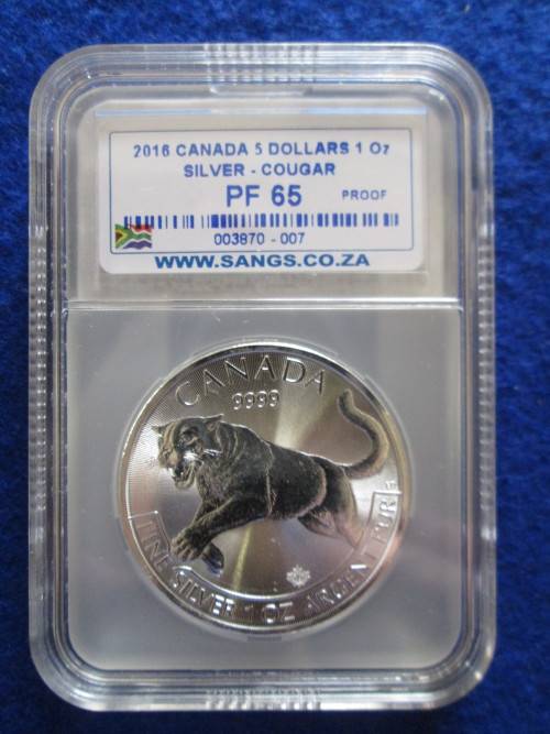 2016 Canada. Fine 1 oz Silver 5 Dollars. PF 65 SANGS Graded.