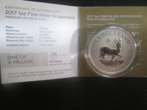 NB  Jerel  -  2017 SILVER 1oz PREMIUM UNC KRUGERRAND