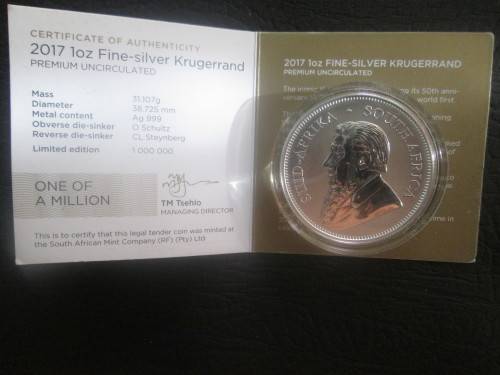 NB  Jerel  -  2017 SILVER 1oz PREMIUM UNC KRUGERRAND