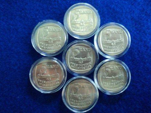 7 X 1994 Presidential Inauguration 5R coins in Capsules. Circulated. Bid per coin to take all.