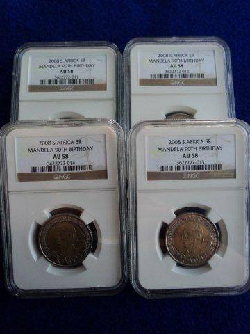 2008 Mandela 90th Birthday R5 - NGC Graded AU 58.  Bid per coin.
