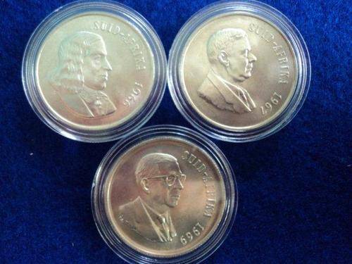 3 X R1 Silver Coins. 1966 - 1967 - 1969 Afrikaans. Circulated.