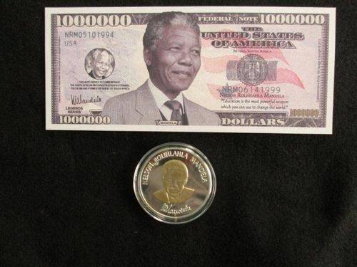 NELSON MANDELA 1 MILLION DOLLAR NOVELTY BILL + A LONG WALK TO FREEDOM MEDALLION.