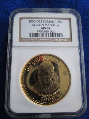 MS68 - MANDELA - NGC GRADED  SOMALIA GILT 250 Shillings - MILLENNIUM ICONS.