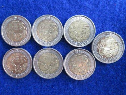 2011 SARB 90TH ANNIVERSARY R5 COIN.  BID PER COIN TO TAKE ALL.