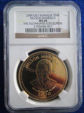 SPECIAL!  MS68 - MANDELA - NGC GRADED  SOMALIA GILT 250 Shillings - MILLENNIUM ICONS.