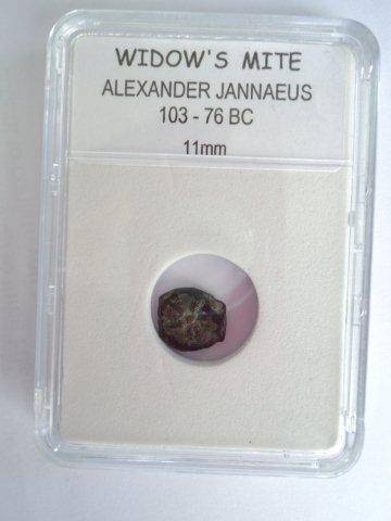 Widow's Mite - Judaea,  Alexander Jannaeus,   103 - 76 BC. (In slab for protection.)