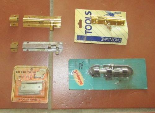 LOT OF BARREL BOLTS AND HINGES - Mostly new and still in packaging