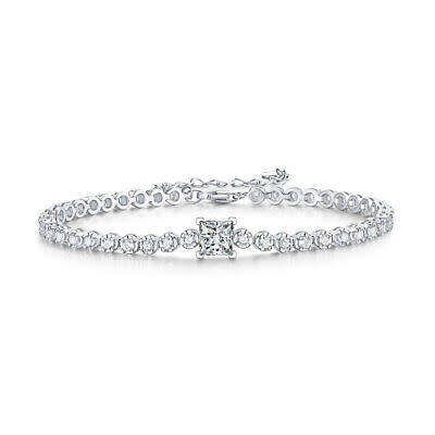1CT Princess Cut Moissanite Diamond Women Tennis Bracelet 925 Sterling Silver