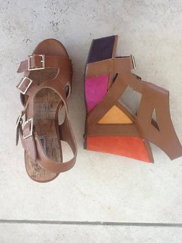 Color Block Brown Buckle Wedges