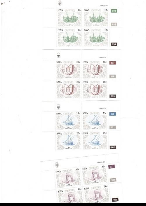 SOUTH WEST AFRICA  15 X CONTROL BLOCKS OF 4 MINT STAMPS EACH SEE PICS