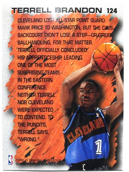 1996-97 Fleer nba basketball Hardwood leader Terrell Brandon  #124 Insert