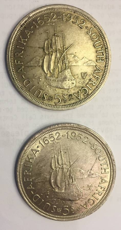South African Five Shillings 1952 Silver X2 *Good Condition*