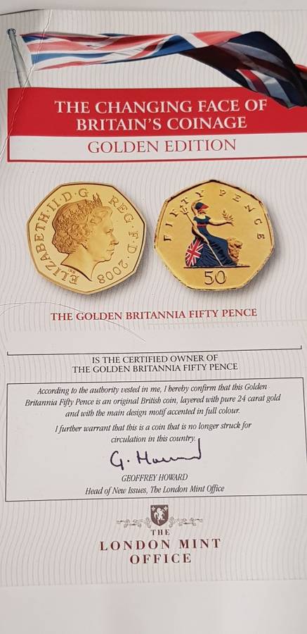 Golden Britannia 50 Pence by the London mint