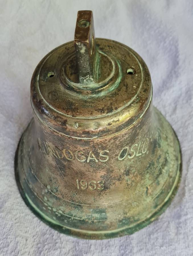 Salvaged ships brass bell from  the Mundogas Oslo