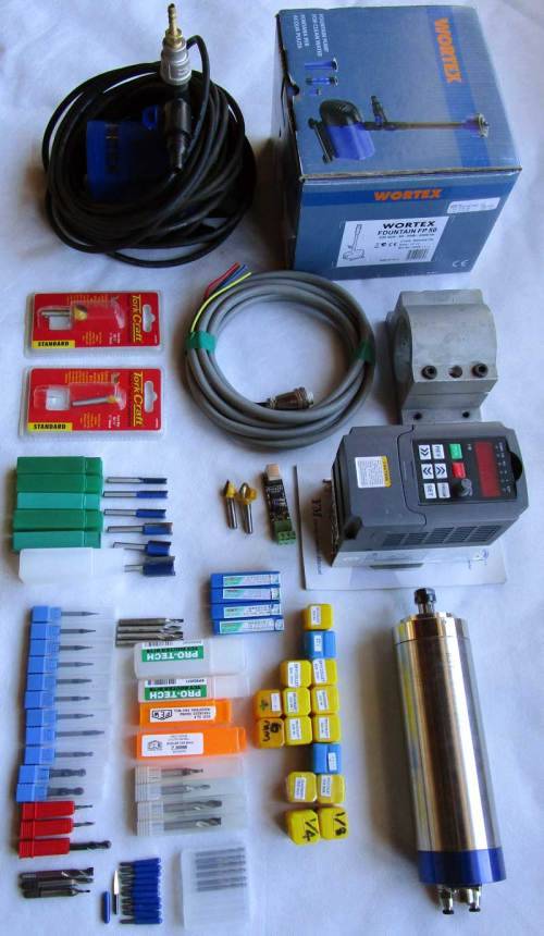 220V 800W ER11 Water Cooled Spindle Motor, VFD, Clamp, Collets, Bits, Water Pump
