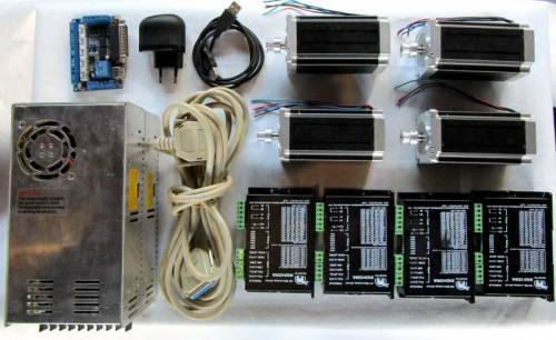 Kit of Stepper Motors, Drivers, 5 Axis Breakout Board, Parallel cable and Power Supply Units