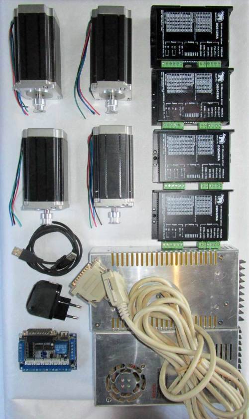 Kit of Stepper Motors, Drivers, 5 Axis Breakout Board, Parallel cable and Power Supply Units