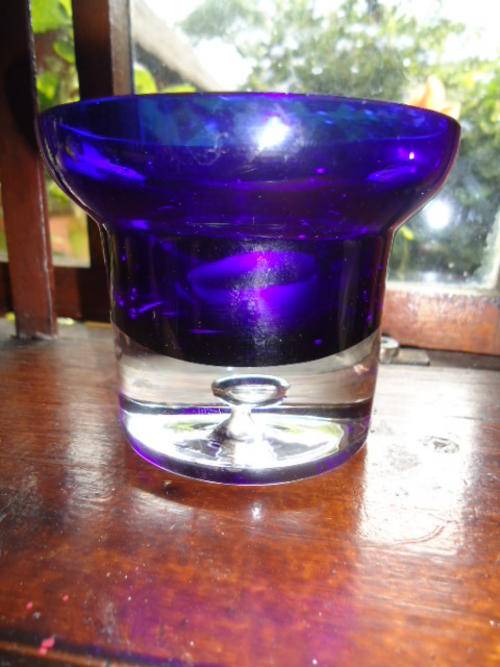 A pair of very  heavy royal blue glass teelite  holders