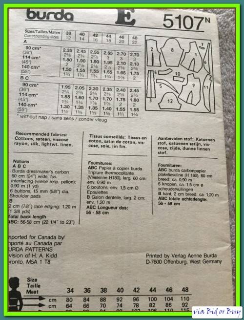 PATTERN BURDA 5107 - BLOUSE (SIZE 12 - 22)