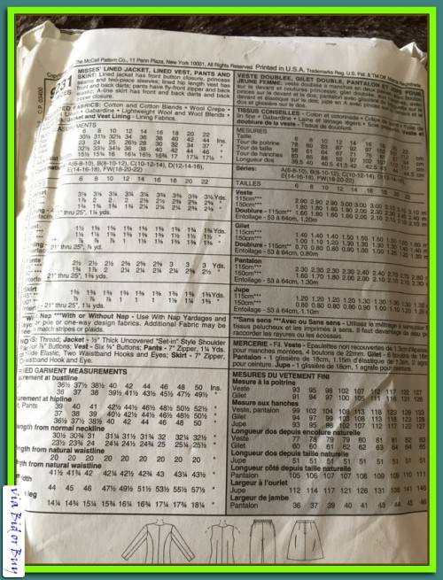 PATTERN MCCALL`S 9231(UNUSED) - JACKET/VEST/PANTS/SKIRT (SIZE 12-14-16)