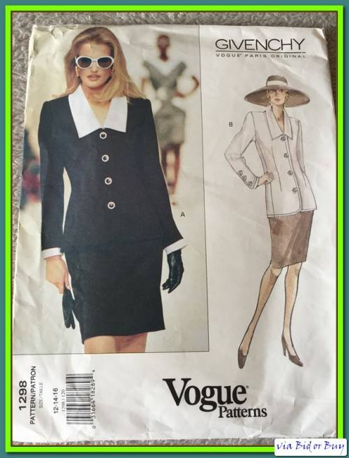 PATTERN VOGUE 1298 (GIVENCHY) - TOP AND SKIRT (SIZE 12-14-16, 6-22)