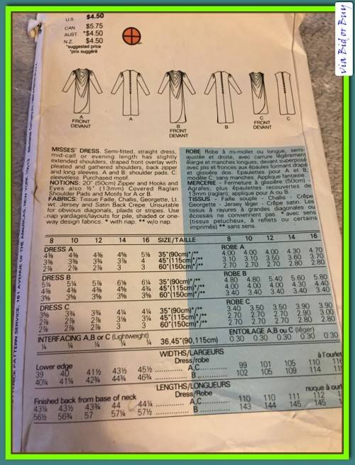 PATTERN BUTTERICK (RIMINI) 3021 - DRESS (SIZE 16, 8-16)