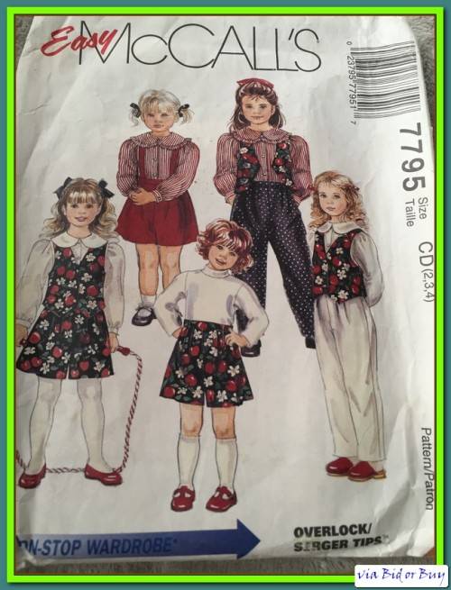PATTERN MCCALL'S 7795 - CHILDREN'S LINED VEST/BLOUSE/PANTS & SHORTS (SIZE 2,3,4....2-6)