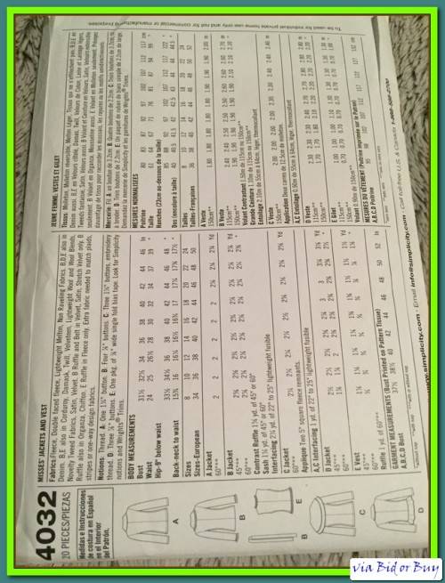 PATTERN SIMPLICITY 4032 - JACKETS/VEST (UNUSED)(SIZE 8-10-12-14-16.....8-24)