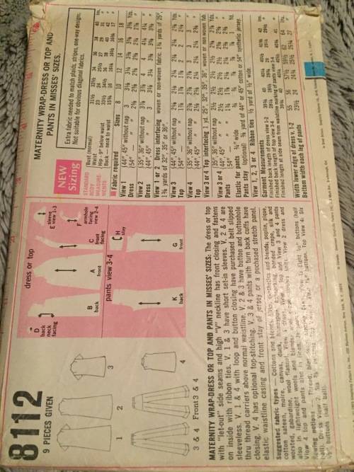 PATTERN SIMPLICITY 8112 (VINTAGE) - MATERNITY WRAP DRESS OR TOP AND PANTS (SIZE 14....8-18)