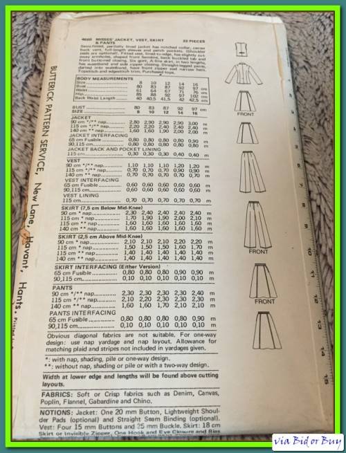 PATTERN BUTTERICK 4660 - JACKET/VEST/SKIRTPANTS (SIZE 16, 8-16)