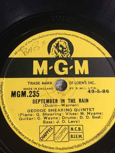 78RPM - GEORGE SHEARING QUINTET:  BOP, LOOK AND LISTEN//SEPTEMBER IN THE RAIN