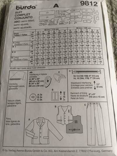 PATTERN BURDA 9812 - BOYS' SUIT (SIZE 10-15)