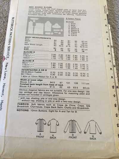 PATTERN BUTTERICK 6800 - BLOUSE (SIZE 12)