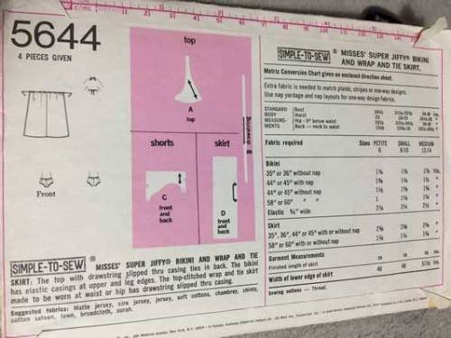 PATTERN SIMPLICITY 5644 - BIKINI COSTUME AND WRAP-AND-TIE SKIRT (SIZE 12/14)