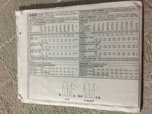 PATTERN MCCALL'S 8405 - BLOUSES (SIZE 16-18-20)